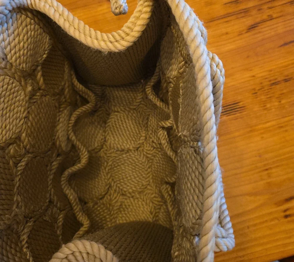Braided Rope Satchel Tote in Cream